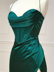 Green Sweetheart Neck Satin Long Corset Prom Dress, Green Evening Dresses outfit, Prom Dress A Line