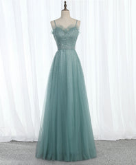 Green Sweetheart Neck Tulle Sequin Long Corset Prom Dress, Tulle Graduation Dress outfits, Prom Dresses Spring