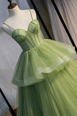 Green Sweetheart Tulle Long Corset Prom Dress, A-Line Evening Graduation Dress outfits, Party Dress Brands