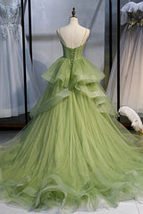 Green Sweetheart Tulle Long Corset Prom Dress, A-Line Evening Graduation Dress outfits, Party Dress Long