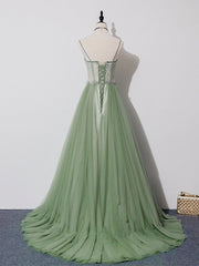 Green Tulle Lace Long Corset Prom Dress, Green Tulle Long Corset Formal Graduation Dress outfits, Evening Dress Elegant