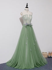 Green Tulle Lace Long Corset Prom Dress, Green Tulle Long Corset Formal Graduation Dress outfits, Evening Dress Shop