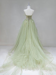 Green Tulle Long Corset Prom Dress, A-Line Green Corset Formal Long Evening Dress outfit, Prom Dresses With Pockets
