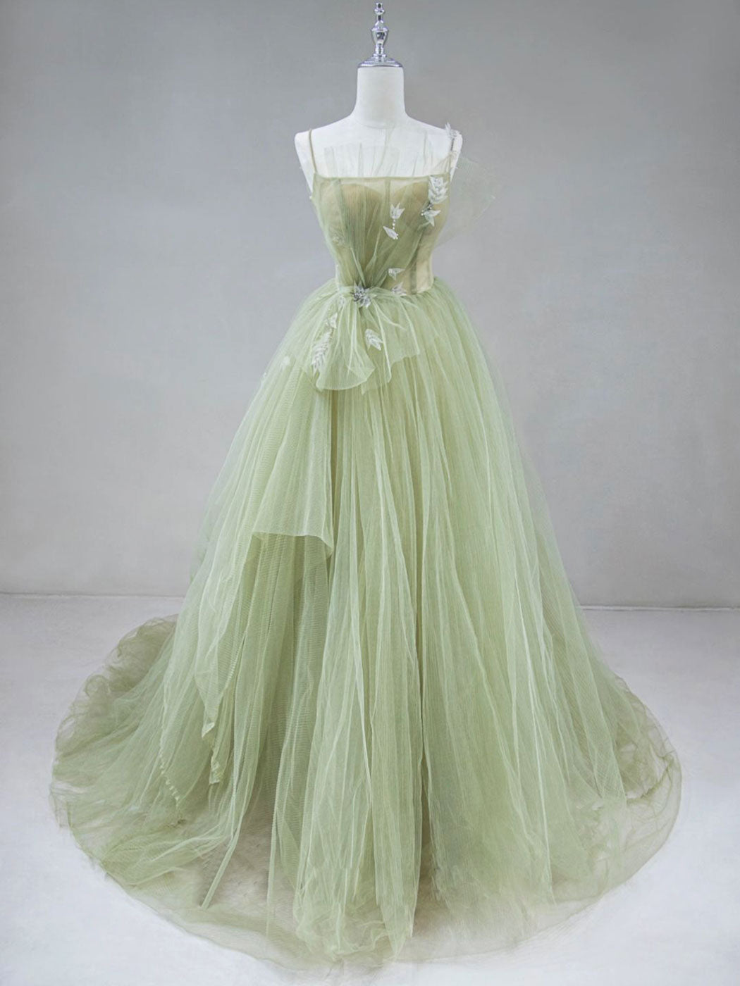 Green Tulle Long Corset Prom Dress, A-Line Green Corset Formal Long Evening Dress outfit, Prom Dress Bodycon