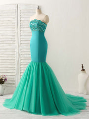 Green Tulle Mermaid Long Corset Prom Dress Green Evening Dress outfit, Formal Dresses Lace