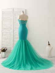 Green Tulle Mermaid Long Corset Prom Dress Green Evening Dress outfit, Formal Dress Gown