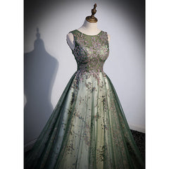 Green Tulle Round Neckline Long Party Dress, Green Lace Corset Prom Dress outfits, Party Dress India