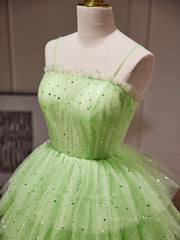 Green Tulle Short Corset Prom Dress, Cute Green Corset Homecoming Dresses outfit, Prom Dress Two Piece