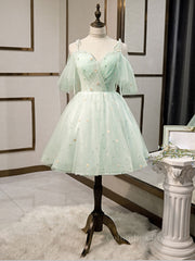 Green tulle short Corset Prom dress, green tulle Corset Homecoming dress outfit, Prom Dresses With Sleeve