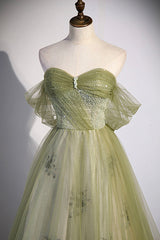 Green Tulle Sweetheart Neckline Long Corset Prom Dress, Green Strapless Evening Dress outfit, Spring Dress