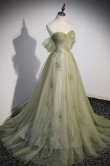 Green Tulle Sweetheart Neckline Long Corset Prom Dress, Green Strapless Evening Dress outfit, Simple Dress