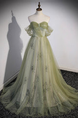 Green Tulle Sweetheart Neckline Long Corset Prom Dress, Green Strapless Evening Dress outfit, Party Dress Beige