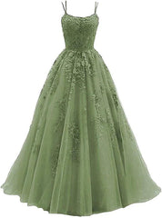 Green Tulle with Lace Applique Corset Formal Gown, Green Evening Corset Prom Dress outfits, Hoco