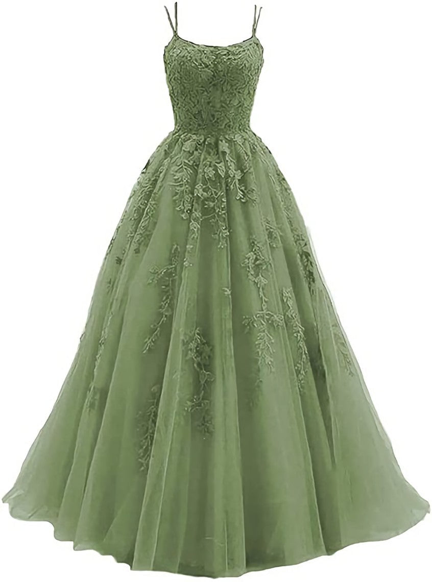 Green Tulle with Lace Applique Corset Formal Gown, Green Evening Corset Prom Dress outfits, Sundress