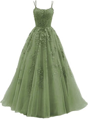 Green Tulle with Lace Applique Corset Formal Gown, Green Evening Corset Prom Dress outfits, Sundress