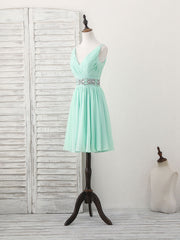 Green V Neck Chiffon Short Corset Prom Dress, Green Corset Homecoming Dress outfit, Prom Dresses Blue Light