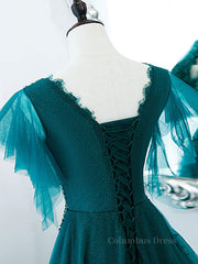 Green v neck tulle beads long Corset Prom dress, green tulle Corset Formal dress outfit, Prom Dressed 2027