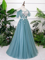 Green V Neck Tulle Lace Long Corset Prom Dress Lace Evening Dress outfit, Evening Dress Wedding