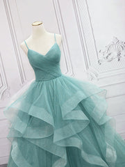 Green V Neck Tulle Long Corset Prom Dress, Green Sweet 16 Dress outfit, Prom Dress Fairy