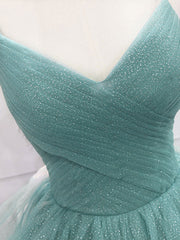 Green V Neck Tulle Long Corset Prom Dress, Green Sweet 16 Dress outfit, Prom Dress Styling Hair