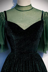 Green Velvet Long A-Line Corset Prom Dress, Green Corset Formal Evening Dress outfit, Prom Dresse Two Piece