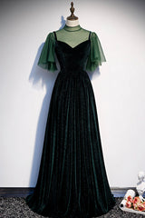 Green Velvet Long A-Line Corset Prom Dress, Green Corset Formal Evening Dress outfit, Prom Dress Two Piece