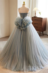 Grey Bow Tie Straps 3D Flowers A-line Long Corset Prom Dress with Bow outfit, Green Prom Dress