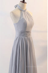 Grey Chiffon Long Mismatched Corset Bridesmaid Dresses outfit, Prom Dresses Store