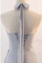Grey Chiffon Long Mismatched Corset Bridesmaid Dresses outfit, Prom Dresse Long