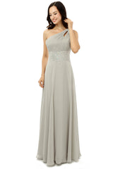 Grey One Shoulder Chiffon Pleats Beading Corset Bridesmaid Dresses LG0254 outfits, Party Dresses Casual