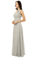 Grey One Shoulder Chiffon Pleats Beading Corset Bridesmaid Dresses LG0254 outfits, Party Dress Spring