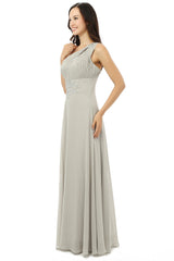 Grey One Shoulder Chiffon Pleats Beading Corset Bridesmaid Dresses LG0254 outfits, Party Dresses Vintage