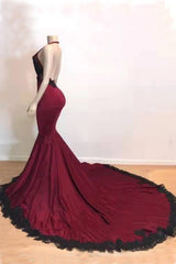 Burgundy Halter Deep V Neck Mermaid Corset Prom Dress with Lace, Long Evening Gown outfits, Elegant Dress Classy