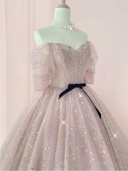 Half Sleeves Shiny Pink Corset Prom Dresses, Shiny Pink Long Corset Formal Evening Dresses outfit, Formal Dress Website