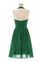 Halter A-line Green Short Chiffon Corset Bridesmaid Dress outfit, Green Bridesmaid Dress