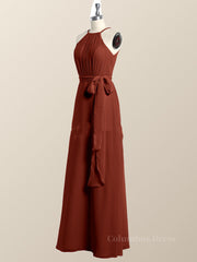 Halter Burgundy Chiffon A-line Long Corset Bridesmaid Dress outfit, Formal Dresses Size 19