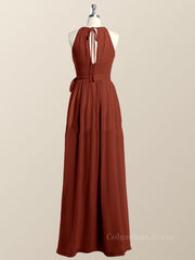 Halter Burgundy Chiffon A-line Long Corset Bridesmaid Dress outfit, Formal Dresses With Tulle