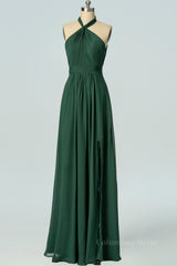 Halter Hunter Green A-line Long Corset Bridesmaid Dress outfit, Bridesmaids Dress Short