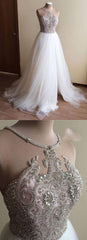 Halter Illusion neck High split A line Tulle Princess Corset Wedding Dress outfit, Wedding Dresse Vintage