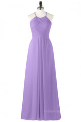 Halter Lavender Pleated Chiffon Long Corset Bridesmaid Dress outfit, Bridesmaid Dress With Sleeves