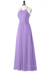 Halter Lavender Pleated Chiffon Long Corset Bridesmaid Dress outfit, Bridesmaid Dresses Long Sleeves