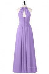 Halter Lavender Pleated Chiffon Long Corset Bridesmaid Dress outfit, Bridesmaid Dresses Long Sleeve