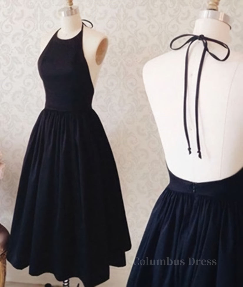 Halter Neck Backless Black Short Corset Prom Dress, Black Corset Homecoming Dress outfit, Bridesmaid Dress Idea