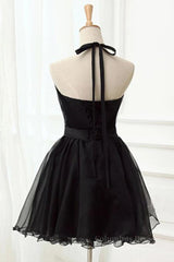 Halter Neck Backless Black Short Corset Prom Dress, Open Back Black Corset Homecoming Dress outfit, Bridesmaid Dress Purple