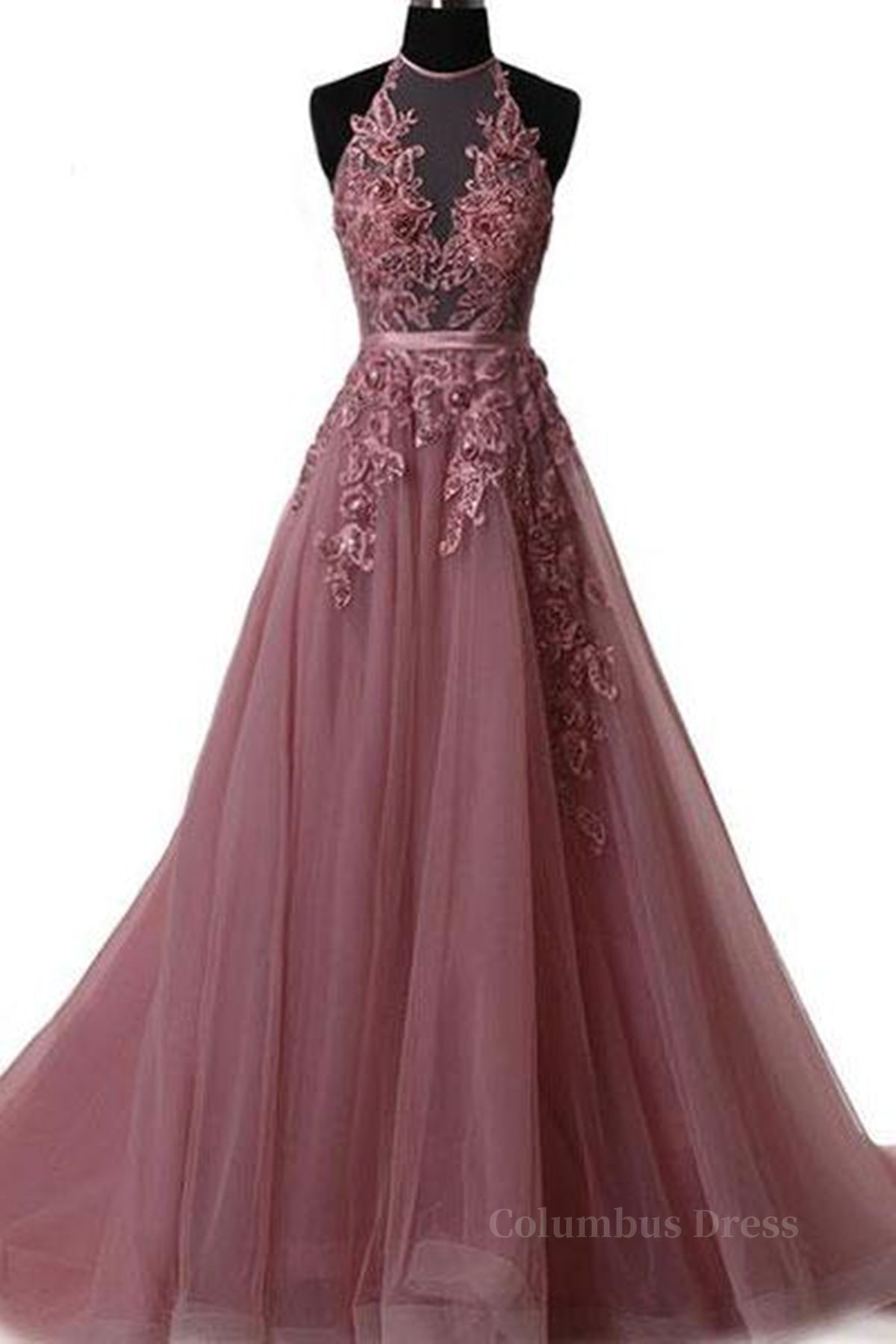 Halter Neck Backless Lace Corset Prom Dresses, Open Back Halter Neck Lace Corset Formal Evening Dresses outfit, Fantasy Dress