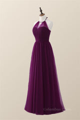 Halter Purple Tulle Long Corset Bridesmaid Dress outfit, Prom Dresses Near Me