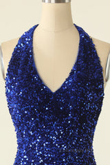 Halter Royal Blue Sequin Bodycon Dress outfits, Homecoming Dresses For Middle School