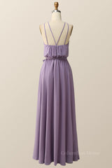 Halter Straps Purple Chiffon Long Corset Bridesmaid Dress outfit, Bridesmaid Dress Websites