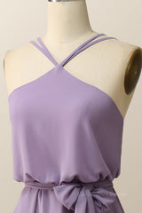 Halter Straps Purple Chiffon Long Corset Bridesmaid Dress outfit, Bridesmaid Dress Website