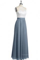 Halter White Lace and Dusty Blue Chiffon Long Corset Bridesmaid Dress outfit, Country Wedding